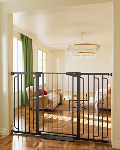 Cumbor 36" Extra Tall Baby Gate for Stairs, 29.7-57" Extra Wide Dog Gate for Doorways Hallways, Pressure Mounted Child Gate for Wide Opening, Auto Close Personal Safety for Babies and Pets, Black