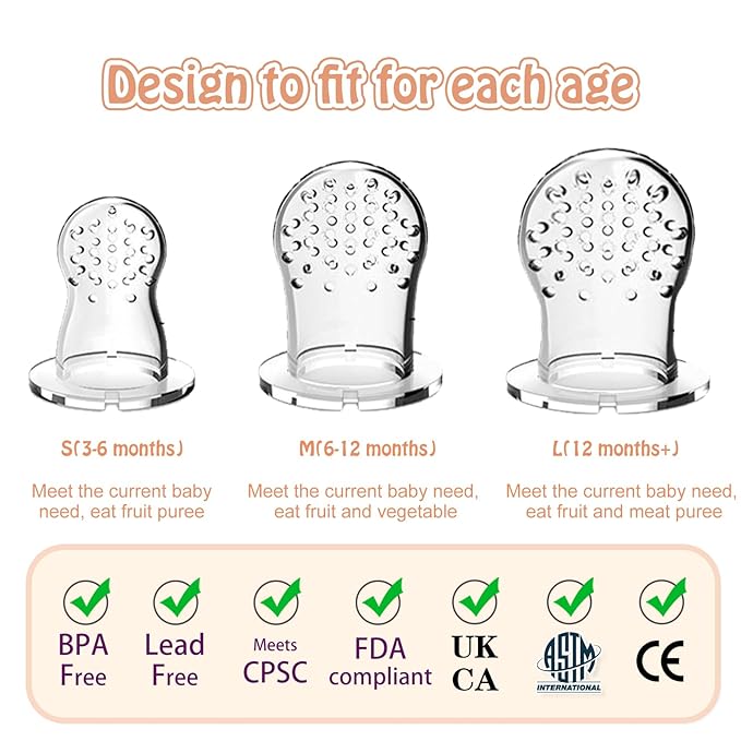 Baby Fresh Fruit Feeder Pacifier, 2 Pack HAOBAOBEI Baby Teether for Chewing, Freezable Infant Teething Toy, Teething Relief, Food Feeder with 4 Silicone Pouch, BPA Free - Monkey (Orange & Blue)