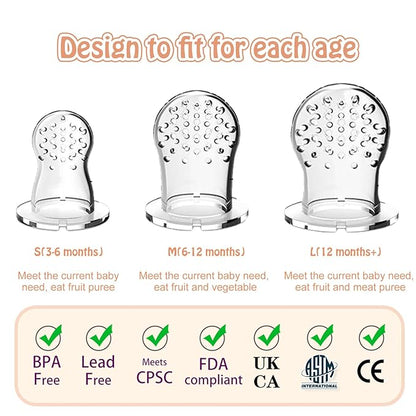 Baby Fresh Fruit Feeder Pacifier, 2 Pack HAOBAOBEI Baby Teether for Chewing, Freezable Infant Teething Toy, Teething Relief, Food Feeder with 4 Silicone Pouch, BPA Free - Monkey (Orange & Blue)