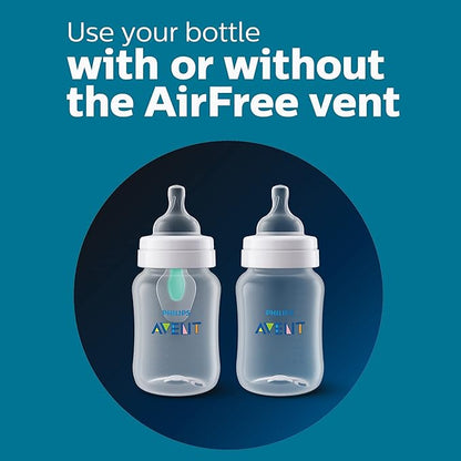 Philips Avent Anti-Colic Bottle with AirFree Vent, 9oz, with Flow 2 Nipples, 1m+, 4pk, Blue, SCY703/24