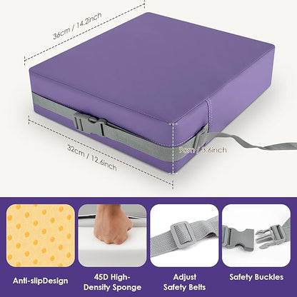 Booster Seat for Kitchen Chair with Comfy Backrest and Adjustable Safety Buckles,Non-Slip Kid Toddler Booster Seat for Dining Table,Portable PU Travel Baby Booster Increasing Cushion Chair