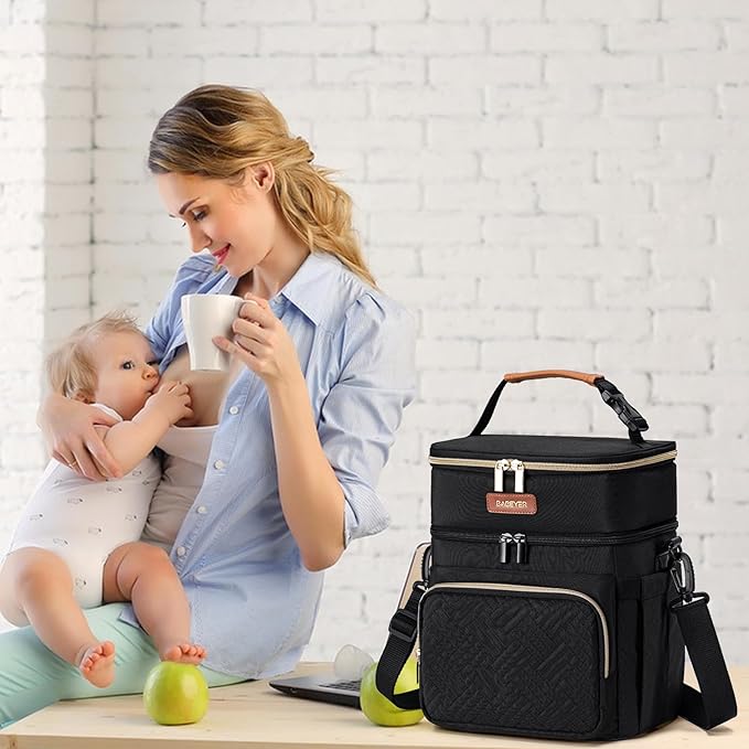 Insulated Breastmilk Cooler Bag with Ice Pack - Holds 6x9oz Bottles, Leakproof Double Layer, Baby Bottle Cooler Bag with Adjustable Strap for Nursing Moms, Daycare & Travel