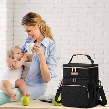 Insulated Breastmilk Cooler Bag with Ice Pack - Holds 6x9oz Bottles, Leakproof Double Layer, Baby Bottle Cooler Bag with Adjustable Strap for Nursing Moms, Daycare & Travel