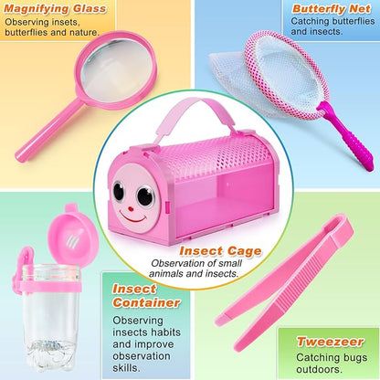 Bug Catcher Kit & Outdoor Explorer Kit for Kids, 10 Pcs Bug Catching Kit with Toy Cage, Backpack, Flashlight, Manifying Glass, Toy Net, Outdoor Exploration Toys Gift for Boys Girls 3-12