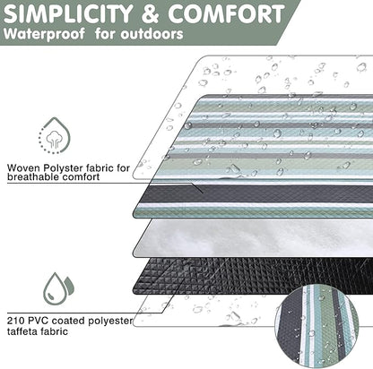 Waterproof Picnic Blanket 80" x 80" in Portable with Carry Strap for Beach Mat or Family Outdoor Camping Party, Park Blanket for Grass Park, Hiking, Travel, Concerts (Green&White, 80" x 80")