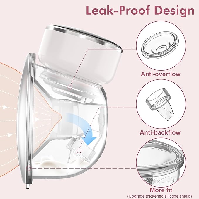 Wearable Breast Pump Hands Free of Longer Battery Life & LED Display, Portable Electric Breast Pump with 3 Modes & 9 Levels & Low Noise, 24 mm Flange, 2 Pcs White