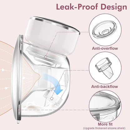 Wearable Breast Pump Hands Free of Longer Battery Life & LED Display, Portable Electric Breast Pump with 3 Modes & 9 Levels & Low Noise, 24 mm Flange, 2 Pcs White