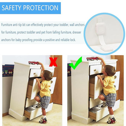 YEYA Upgraded No Drill Furniture Anchors for Baby Proofing, Anti-Tip Adjustable Straps, 2 Pack