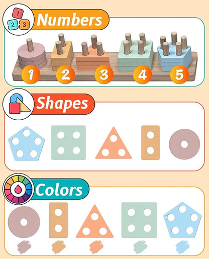 Montessori Toys for 1 2 Year Old Girl and Boy Birthday Gifts, Shape Sorter Wooden Toys for Toddlers Age 1-3 2-4, Learning Educational Sensory Stacking Toddler Puzzles