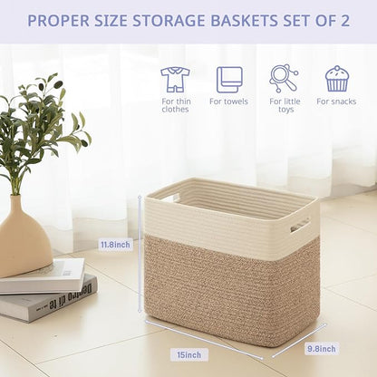OIAHOMY Storage baskets for Shelf, Toy Storage Basket, Collapsible Storage Bins, Blanket Basket Living Room, Closet Storage for Bedroom, 15 x 9.8 x 11.8 Inches-Pack of 2-Brown, FSB-H-P-02