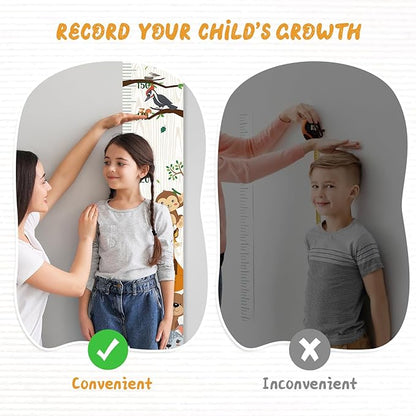 Personalized Name Growth Chart Wall Decor for Kids – Canvas Removable Height Chart Measuring Ruler 59" x 7.9" (Zoo）