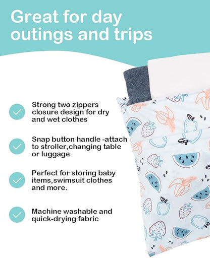 ALVABABY 3 Cloth Diaper Wet Dry Bags Waterproof Reusable with Two Zippered Pockets Travel Beach Pool Daycare Soiled Baby Items Yoga Gym Bag for Swimsuits or Wet Clothes Small Medium Large 3L-ZM29