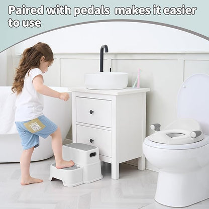 Potty Training Toilet Seat with Kids Step Stool Anti-Slip Toddler Seat, Soft Cushion, Baby Potty Training Set for Boys & Girls (Grey)
