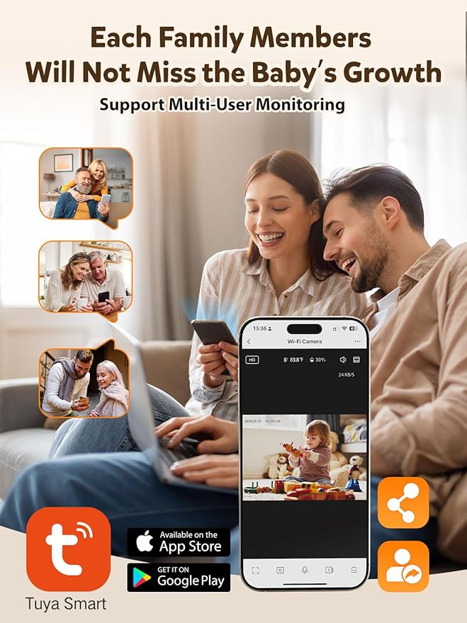 iFamily WiFi Baby Monitor with App – Smartphone Baby Monitor with 5" HD Monitor & 2K Camera, Night Vision, 2-Way Talk, Motion Tracking&Alerts, Temp Sensor, Lullabies,Secure WiFi Lock