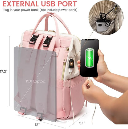 LOVEVOOK Diaper Bag Backpack, Baby Bag with Changing Station, Large Diaper Backpack for Moms Dads, Waterproof Leather Accents Baby Boy and Girl Bag for Travel Baby Essentials, Pink-Beige