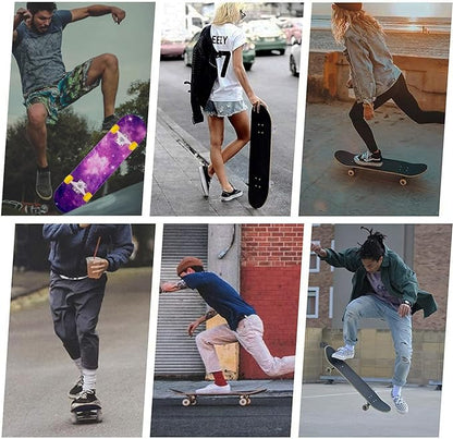 Skateboard,31 x 8 Inch Complete Skateboard, 8-Layer Maple Wood Deck Double Kick Standard Skateboards for Kids, Teens, Adult, Beginner