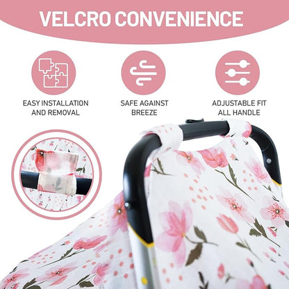 80S Muslin Car Seat Cover for Babies - Soft & Breathable Infant Carrier Canopy, Lightweight Sunshade for Summer, Universal Fit for Baby Boys & Girls