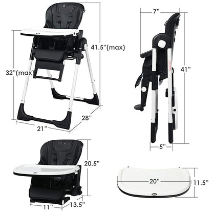 INFANS 4 in 1 High Chair–Booster Seat, Convertible Highchair w/Adjustable Height and Recline,Removable Tray,DetachableCushion, Installation-Free,Simple Fold for Baby, Infant& Toddler