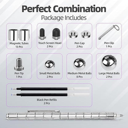 Magnetic Fidget Pen Toys - Multifunctional Writing Novel Pen for Friends, Kids, Boys, Girls, Teens 8 9 10 11 12, Office Teacher Birthday Party Gifts, Stress & Anxiety Relief(Silver)