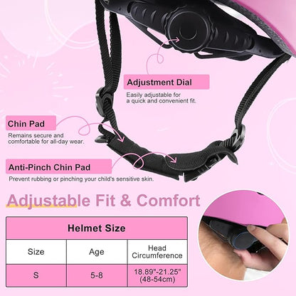 Vvinca Kids Toddlers Bike Helmet Adjustable for Ages 3-5-8 Years, Knee Pads and Elbow Pads Set Wrist Guard Sports Protective Gear Set for Roller Skate Bicycle Skateboard Scooter Girl Boy Birthday Gift