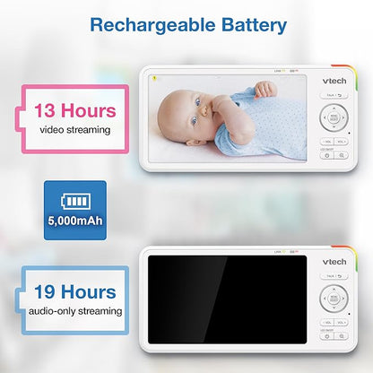 VTech 5.5" IPS Screen 720P Video Baby Monitor with Camera and Audio, Pan-Tilt-Zoom, Night Light, 2-Way Talk, Lullabies, Soothing Sounds, Long Battery Life, No WiFi: Advanced HD Plus
