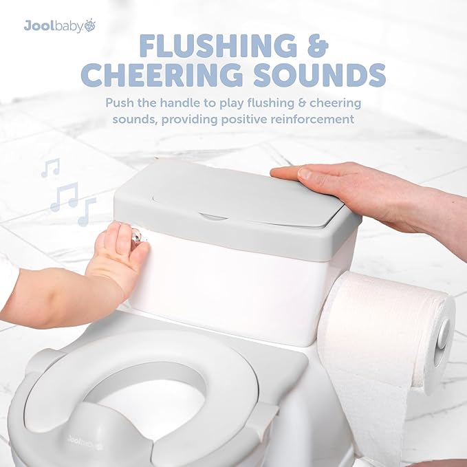 Real Feel 2-in-1 Potty with Wipes Storage, Flushing Sounds & Disposable Liners - Realistic Toilet - Easy to Clean & Assemble - Jool Baby (Gray)