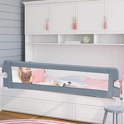 BABY JOY Double Sided Bed Rail Guard, 2 Pack, Extra Long, Swing Down for Convertible Crib, Folding Baby Safety Bedrail for Kids Twin Full Size Queen King Mattress, Rails for Toddlers (Light Gray, 71")