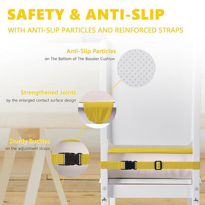 Booster Seat for Kitchen Chair with Adjustable Straps, Toddler Booster Seats for Dining Table Portable for Travel Camping Eating, Booster Cushion for Table for Baby Child Infant Kid Boy Girl