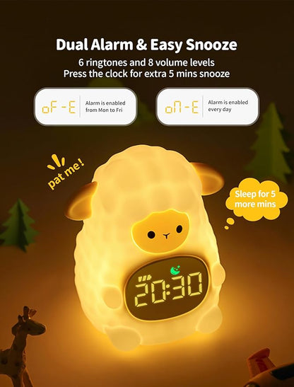 MASHI Sheep Alarm Clock, Toddler Sleep Training Clock with Sun & Moon, Sleep Sound Machine, Night Lights, Alarm Clock for Kids, Gift Ideas for Kids Child