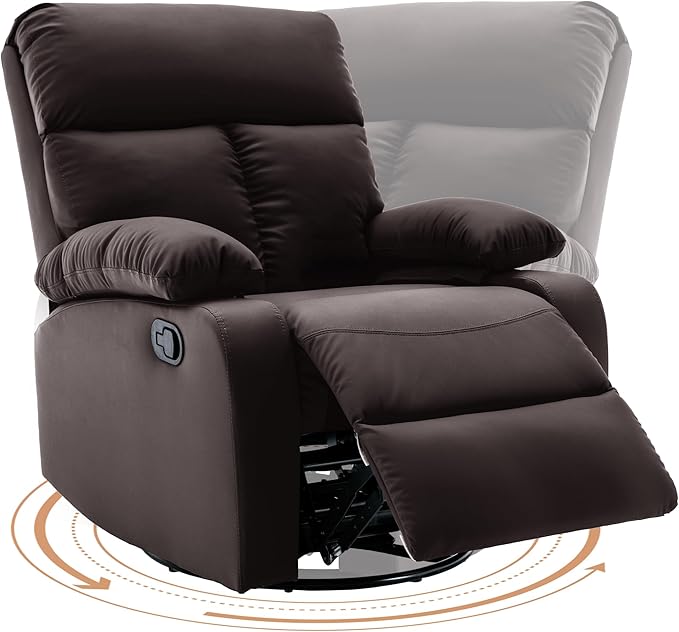 Swivel Rocker Recliner, Rocking Recliners Chair for Small Spaces, Small Rocker Recliner Chair, Nursery Rocking Chairs for Living Room, RV, Nursery, Brown