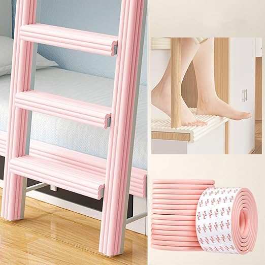Bunk Bed Ladder Pads,Traction Treads for Stair Steps,Self-Adhesive Bunk Bed Ladder Cover Foam Padding,Soft Extra-Wide Edge Protector,Furniture 6.5 Ft Pink