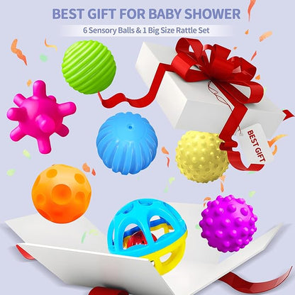 Sensory Balls - Montessori Toys, Multiple Textures Toddler Sensory Toys for Babies 1-3, Hand Catching Baby Balls, Blue Rattle 3-6 Months