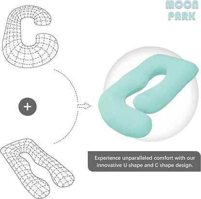 MOON PARK Pregnancy Pillows for Sleeping - U Shaped Full Body Maternity Pillow with Removable Cover - Support for Back, Legs, Belly, HIPS - 65 Inch - Turquoise
