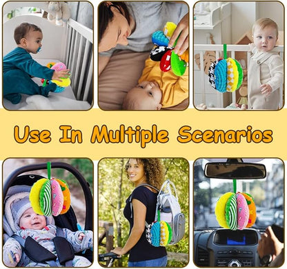 8-in-1 Sensory Balls for Infant Toddlers,Rainbow Fabric Baby Toy for Sensory Development,Montessori Toys for Babies 6-12 Months,8 Different Sensory Tactile Textures with Crinkle Rattle Squeakers