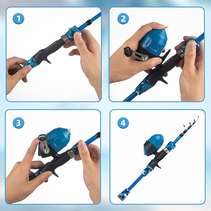 Kids Fishing Pole Kit Set，Portable Telescopic Fishing Rod and Reel Combo Full Kits for Boys, Girls, Beginner, Youth