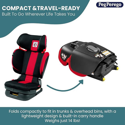 Peg Perego Viaggio Flex 120 Booster, 4D Total Adjust for Safety & Comfort, No Armrests, Compact Fold for Travel, 40-120 lbs, Made in Italy, Monza (Black & Red)