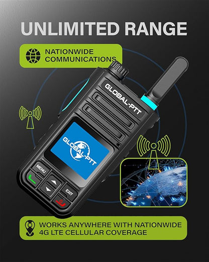 Global-PTT G9 4G LTE Walkie Talkies Nationwide Coverage for Adults and Kids – 2 Pack Unlimited Long Range PoC Radios with Free 1-Year SIM