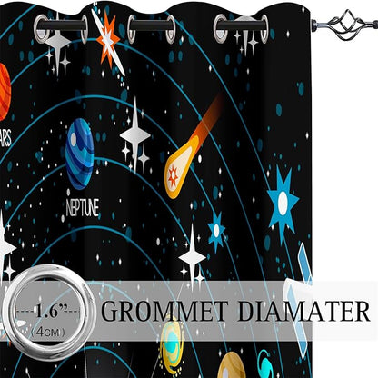 Solar System Curtain Panels - 2Pcs 82" x 63" 95% Blackout Outer Space Curtains for Boys Bedroom Grommet Room Darkening Galaxy Planets Themed Curtains for Living Room
