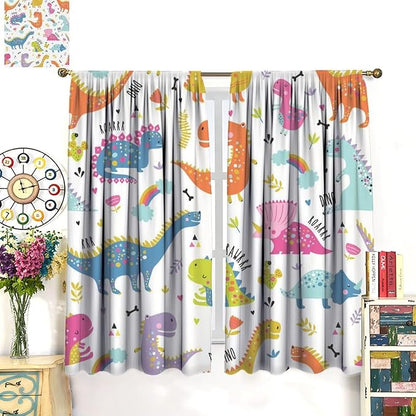 Cartoon Dinosaur Curtains for Kids Boys Girls Home Decor Childish Cute Dino Animals Print Pattern Rod Pocket Blackout Window Drapes for Nursery Baby Bedroom Playroom W26xL84in 2 Panels