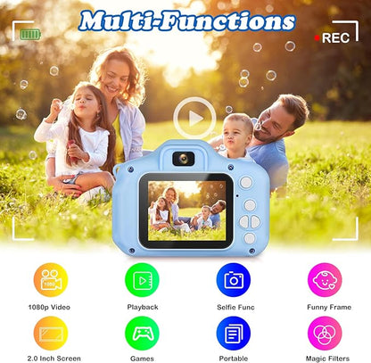 Kids Camera, HD Digital Video Camera, Childrens Toys for 3 4 5 6 7 8 9 Year Old Boys/Girls, Selfie Camera for Kids, Christmas Birthday Gifts with 32GB SD Card (Blue)