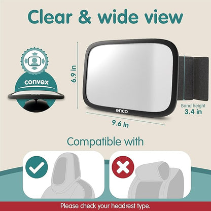 Onco Fixed Headrest Baby Car Mirror - Tesla-Compatible Car Mirror for Baby, 100% Shatterproof & Shake-Proof, Non-Slip with 360° Rotation, Newborn Must Haves