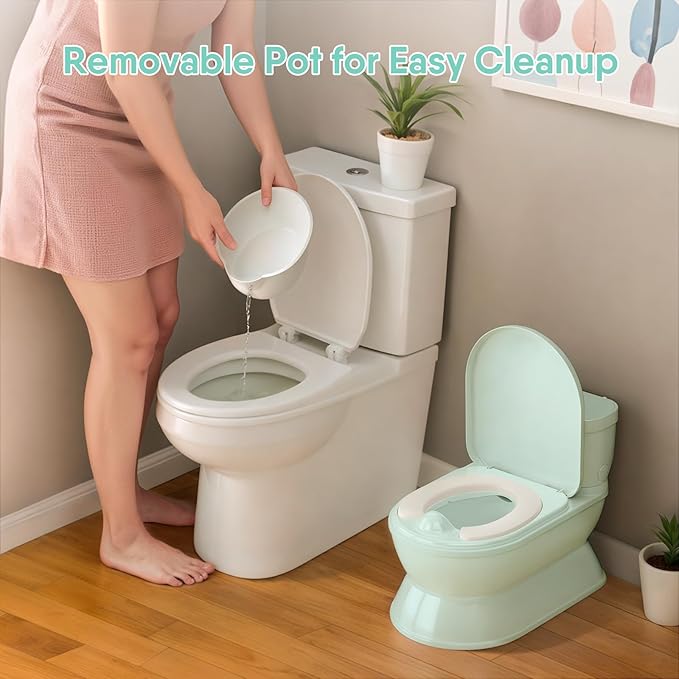 2-in-1 Toddler Potty Training Toilet - Larger Potty Chair & Detachable Training Seat for Boys & Girls Ages 1-3 with Flushing Sound, Wipes Storage, Toilet Paper Holder