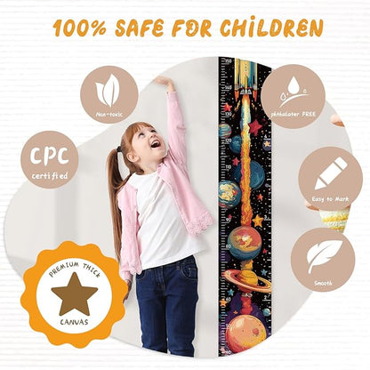 Personalized Name Growth Chart Wall Decor for Kids – Canvas Removable Height Chart Measuring Ruler 59" x 7.9" (Rocket)
