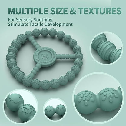 3 Pack Baby Teething Toys 3-6 Months, Silicone Ring Teethers for Babies 6-12 Months, Freezer Safe Chew Toy with Textured Grip for Boys Girls Teething Relief, Infant Easter Gift (Mint Green Blue)