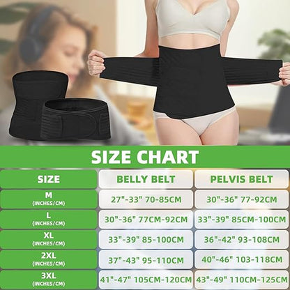 2 in 1 Postpartum Belly Band Wrap Black, C-Section Support Belt Large, Post Partum Support Recovery Waist/Pelvis Belt, Hysterectomy Belly Band Binder Girdle Stomach