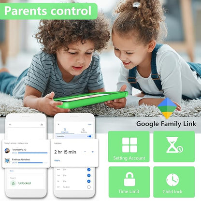 Tablet for Kids Age 3-12 10.1 inch Android 14 6000mAh 8GB RAM+64GB ROM Expandable to 1TB Kids Tablets WiFi6 Google Kids Space Parental Control 1280 * 800 HD Screen - Green