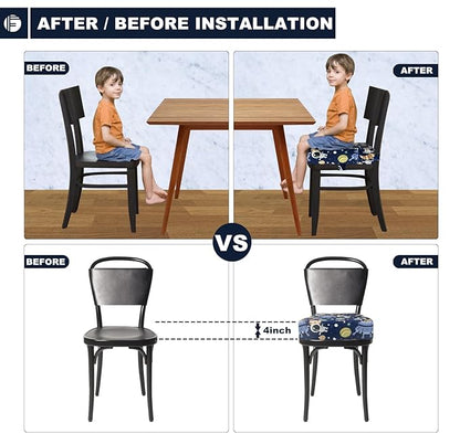 Toddler Booster Seat for Dining Table, Portable Booster Seat for Kitchen Chair, 4 Inch High-Density Foam Cushion with Adjustable Safety Straps and Non-Slip Bottom, Perfect for Kids Travel and Daily