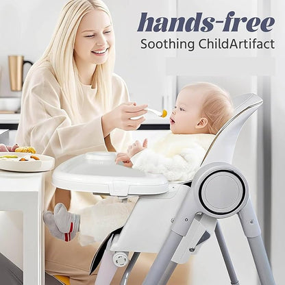 5 in 1 Baby High Chair Swings for Infants Foldable Rocking 8 Level Height Adjustment Eco Friendly Washable PU Cushion(White)