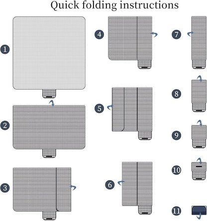 Picnic Blanket Waterproof Beach Rug 80''x80'' Picnic Mat Washable Lightweight with Handle Navy Blue Checkered for Hiking Travelling Outdoor Camping,Parks
