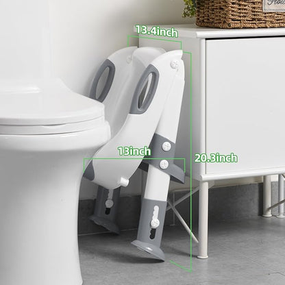 Potty Training Seat with Step Stool Ladder, SKYROKU Potty Training Toilet for Kids Boys Girls Toddlers - Comfortable Safe Potty Seat with Anti-Slip Pads Ladder Grey